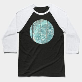 Teal & Aqua Botanical Doodle on Weathered Wood Baseball T-Shirt